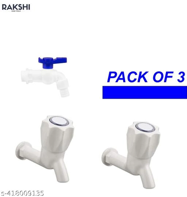 Plastic Swan Bib Cock Taps 2 Pcs with Nozzle Tap (White & Blue, Set of 2)