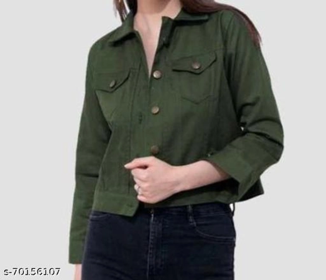 Full Sleeves Solid Jacket for Women & Girls (Olive, S)