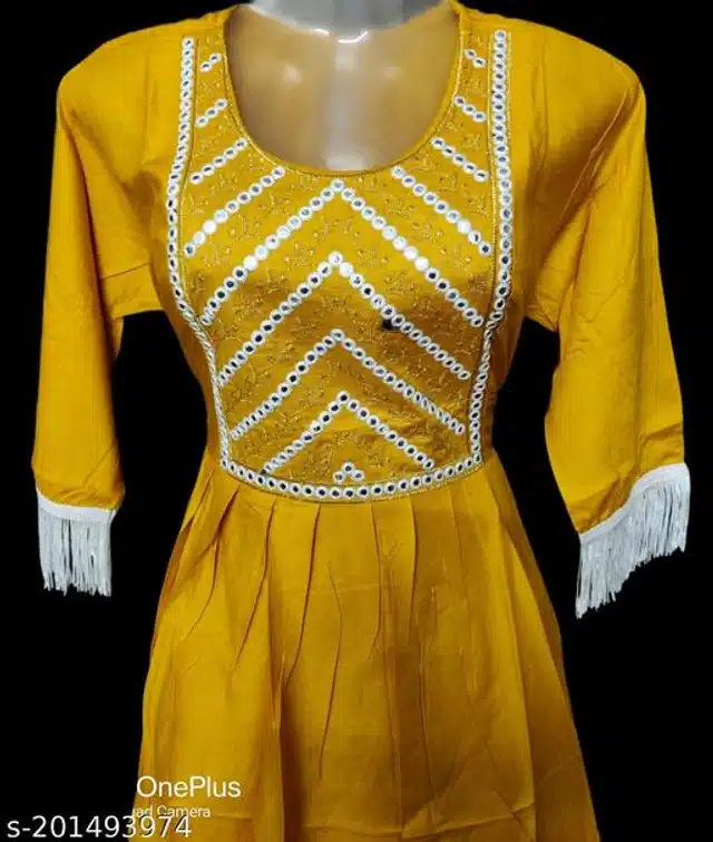 Cotton Embroidered Gown for Women (Yellow, L)