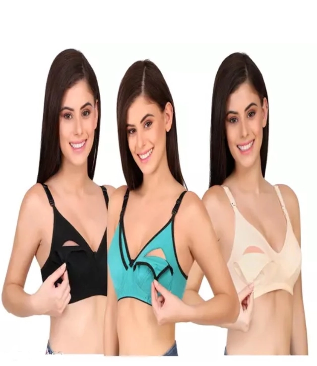 Polycotton Non Padded Bras for Women (Multicolor, 32) (Pack of 3)