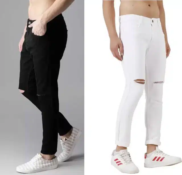Polycotton Jeans for Men (Black & White, 28) (Pack of 2)