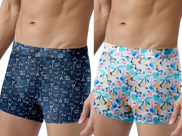 Nylon Printed Trunks for Men (Multicolor, S) (Pack of 2)