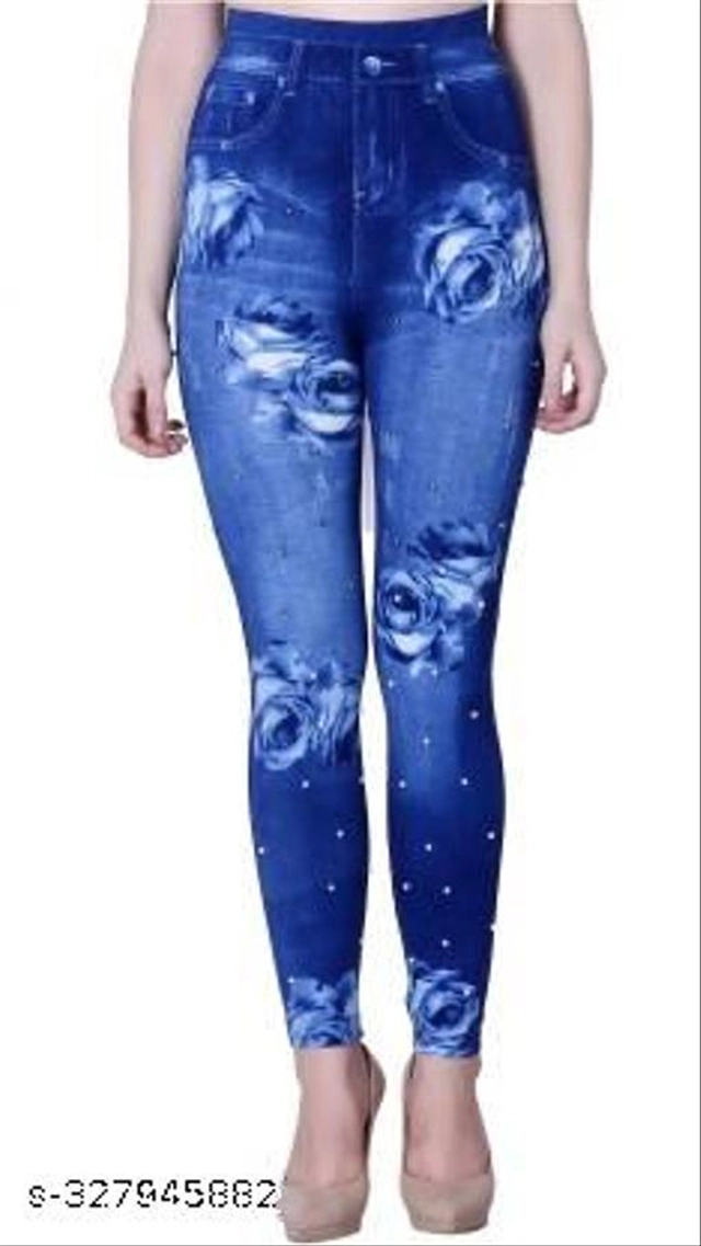 Polyester Dyed Jeggings for Women (Blue, S)