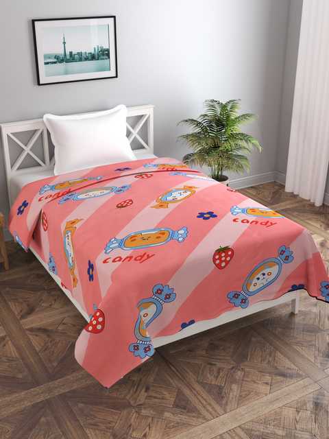 Polycotton Single Bed Quilt Cover Duvet Cover Rajai Cover Blanket Cover with Zipper (Pink, Single) (Mo-341)