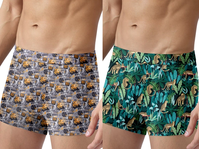 Nylon Printed Trunks for Men (Multicolor, S) (Pack of 2)