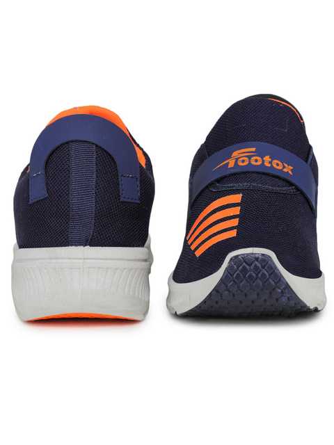 Footox Stylish Mens Casual Shoes (Navy Blue & Orange, 6) (F-1386)