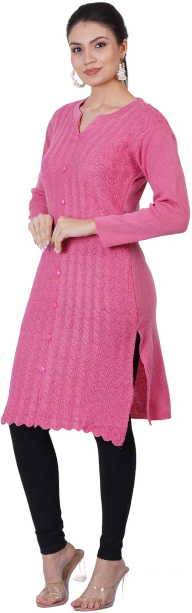 Woolen Solid Kurti for Women (Pink, Free Size)