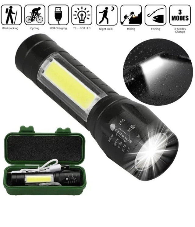 LED Torch Light with mini Flashlight (Black, Set of 2)