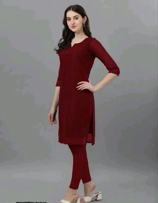 Georgette Chikankari Kurti for Women (Maroon, M)