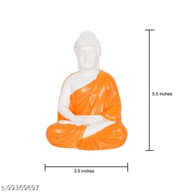 Resin Handicrafted Meditating Buddha Idol (Orange)