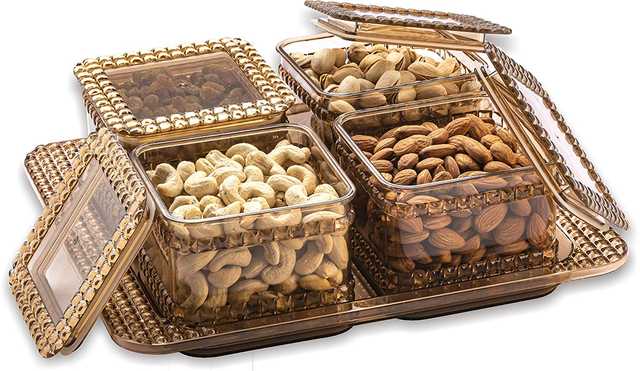 Fable Dry Fruit Storage Plastic Utility Container (500 ml, Brown) (Pack of 4) (S-37)