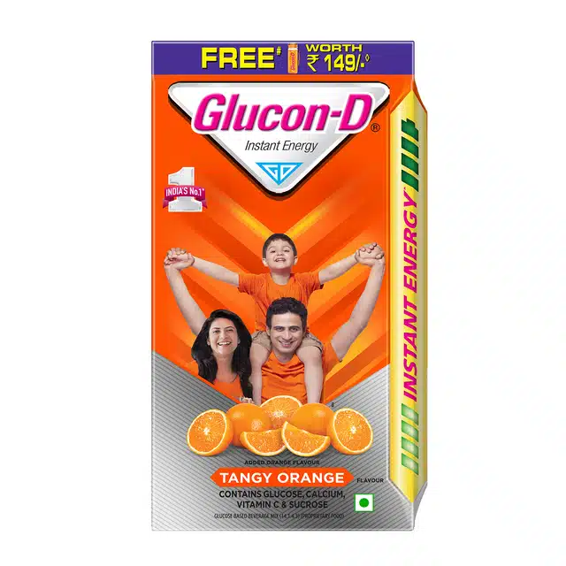 Glucon-D Instant Energy Health Drink Tangy Orange 1 Kg (Refill) + Free Sipper