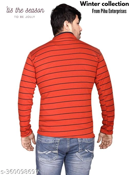 Woolen Striped Sweater for Men (Red, M)