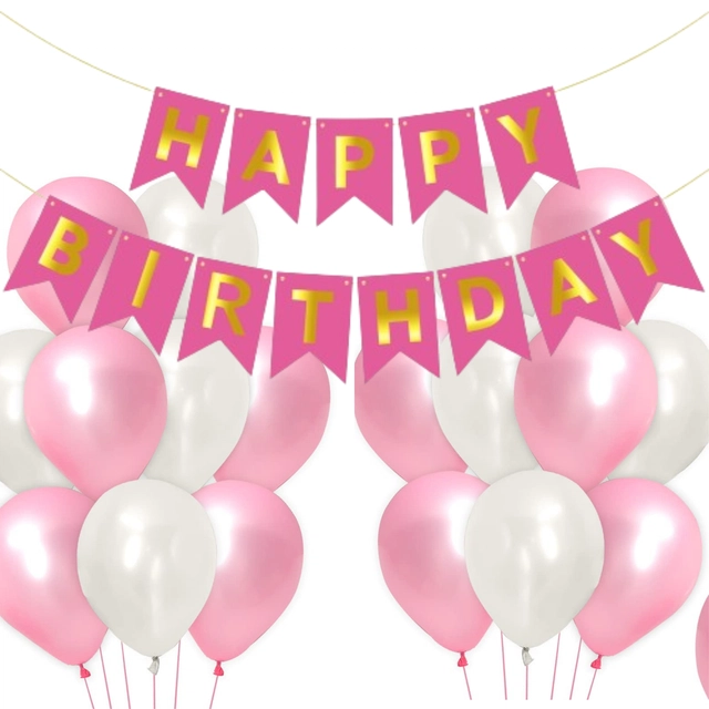 Happy Birthday Banner with 50 Pcs Balloons & Air Pump (Multicolor, Set of 1)