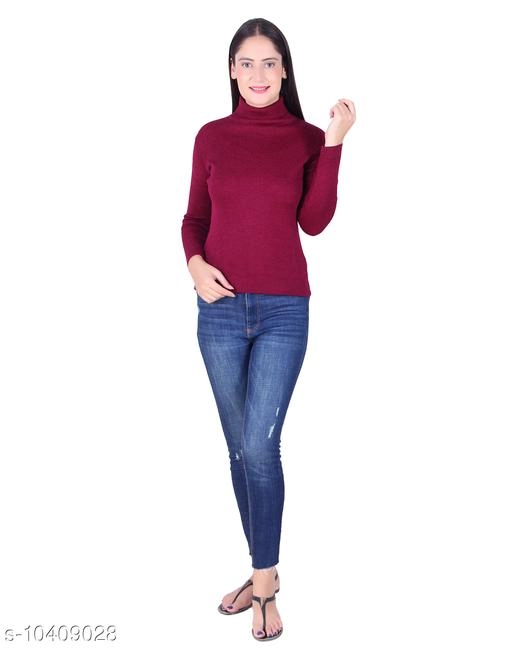 Hi-Neck Sweater for Women (Wine, M)