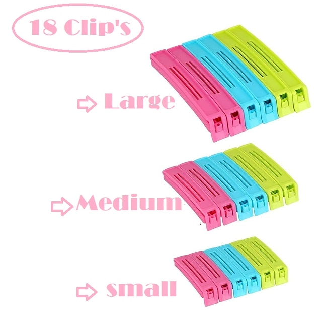 Plastic Food Bags Airtight Vaccum Sealer Clips (Multicolor, Set of 18)