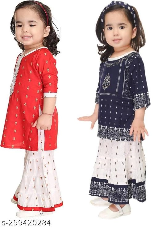 Rayon Kurta Set for Girls (Multicolor, 0-3 Months) (Pack of 2)