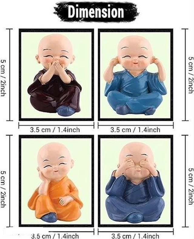 Polyresin Baby Monks Showpiece for Car Dashboard (Multicolor, Pack of 4)