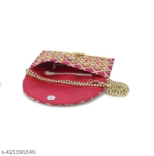 Canvas & Leather Clutch for Women (Pink)