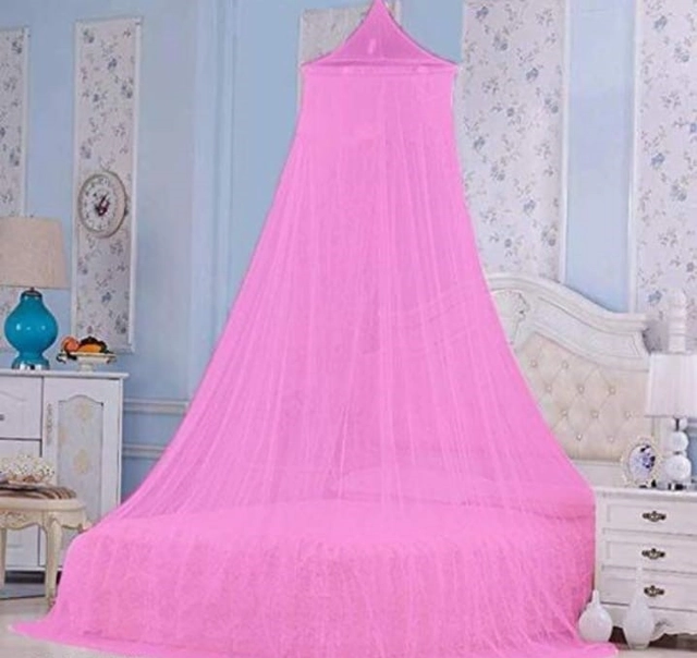 Polyester Round Mosquito Net (Baby Pink, 7x7 Feet)