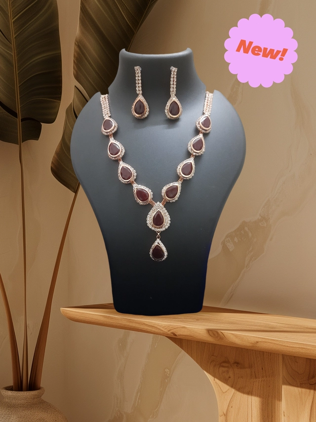 Alloy Necklace with Earrings for Women (Brown)