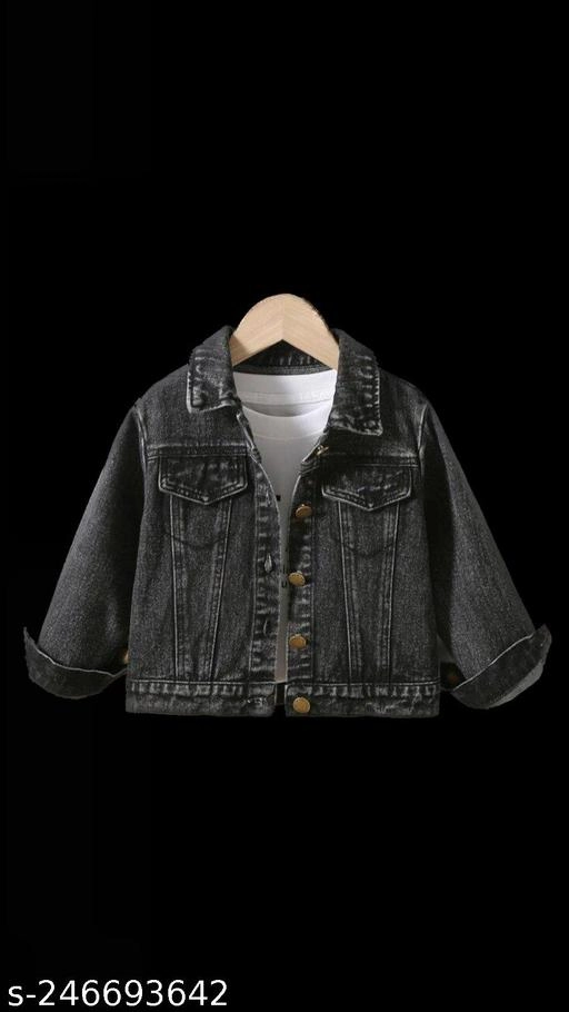 Denim Solid Jacket for Girls (Black, 5-6 Years)