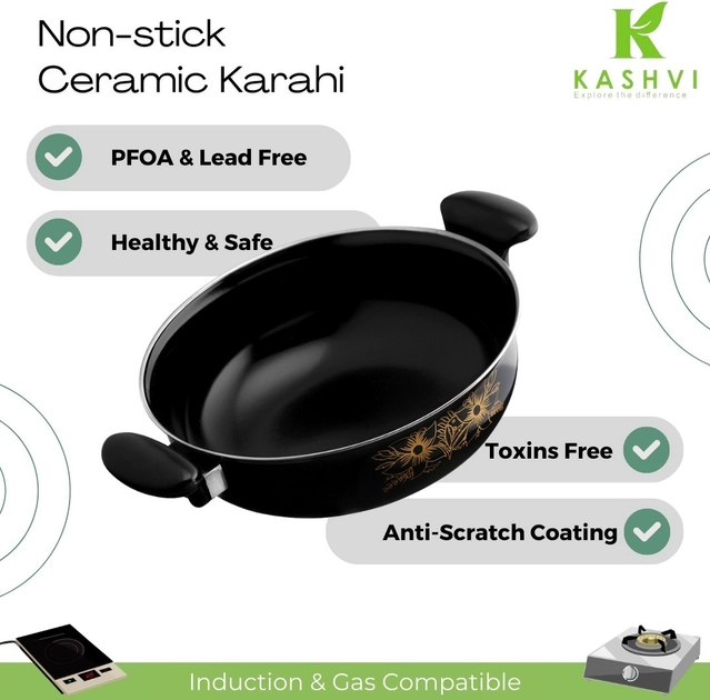 Cast Iron Kadai (Black, 28 cm)