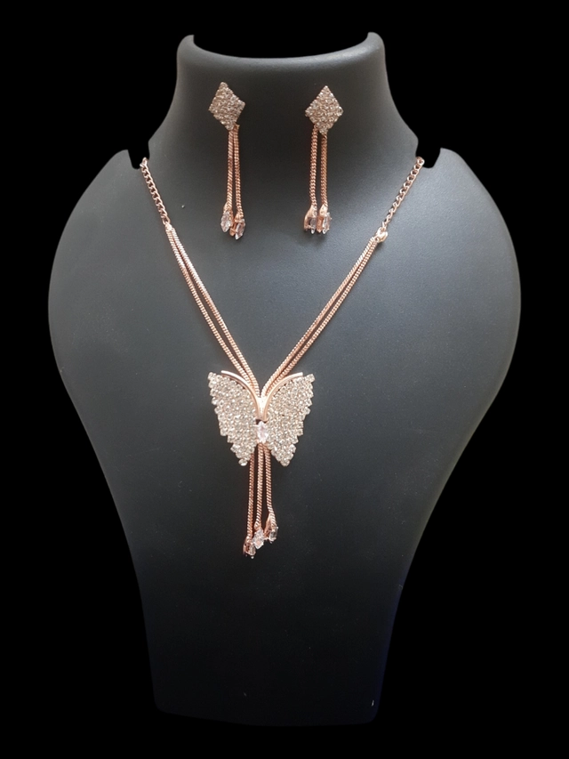 Alloy Butterfly Necklace Set for Women (Rose Gold)