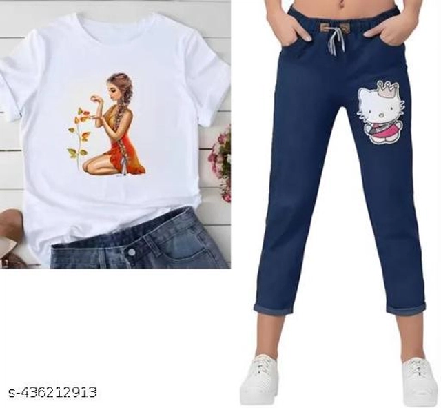 Denim Clothing Sets for Girls (11-12 Years, White & Blue)