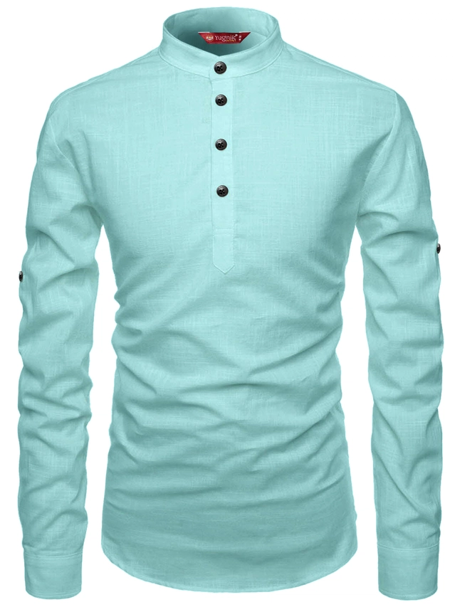 Cotton Solid Kurta for Men (Sea Green, S)