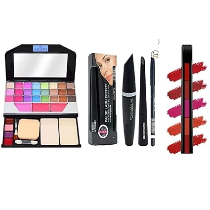 Combo of TYA Makeup Kit with 3-in-1 Mascara-Kajal-Eyeliner Set & 5-in-1 Mini Lipstick (Set of 3)