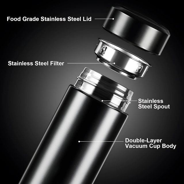 Stainless Steel Smart LED Temperature Display Flask (Black, 500 ml)