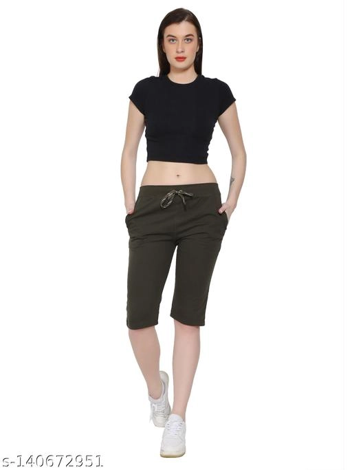 Cotton Blend Capris for Women (Olive, 30)