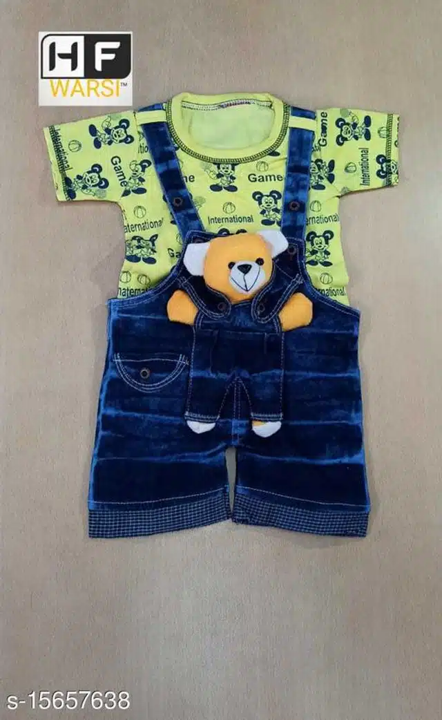 Denim Half Sleeves Dungarees for Boys (Mint Green & Navy Blue, 3-6 Months)