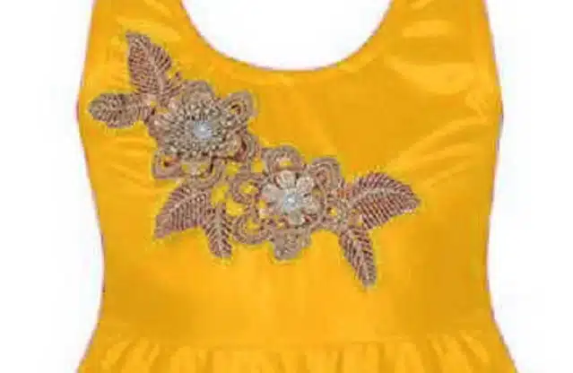 Lycra Embroidered Gown for Girls (Yellow, 10-11 Years)