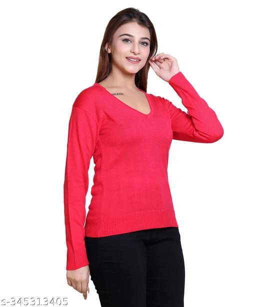 Acrylic Solid Sweater for Women (Dark Pink, M)