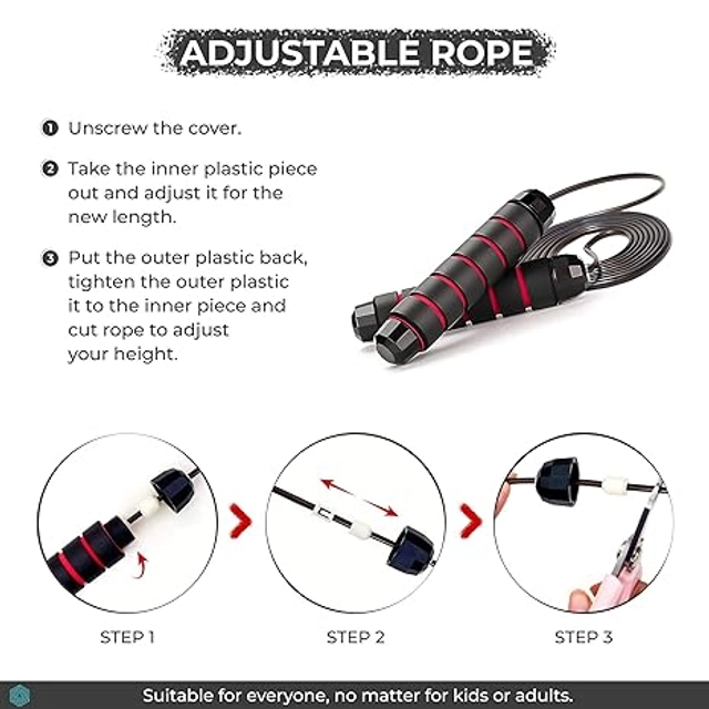 PVC Adjustable Skipping Rope for Men & Women (Black & Red)