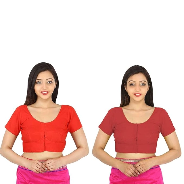 Cotton Solid Stitched Blouse for Women (Multicolor, 32) (Pack of 2)