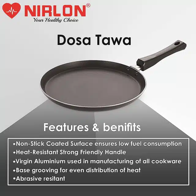 NIRLON Aluminium Dosa Tawa (Black, 26 cm)