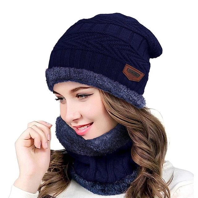 Woolen Cap with Neck Warmer for Women (Blue)