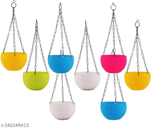 Plastic Hanging Planter (Multicolor, Pack of 8)