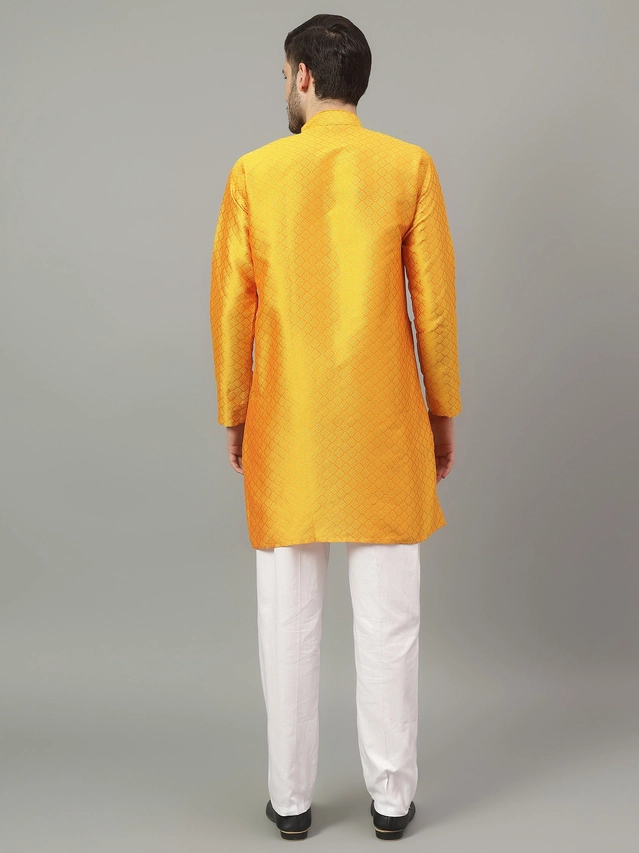 Jacquard Solid Kurta with Pant for Men (Mustard, S)