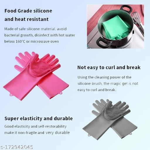 Silicone Kitchen Cleaning Gloves (Multicolor, Set of 1)