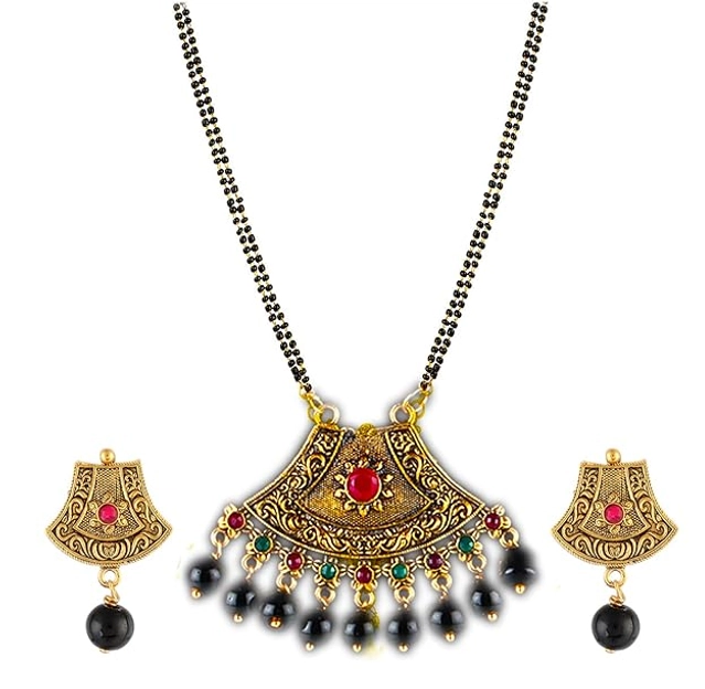 Alloy Mangalsutra With Earrings For Women (Set Of 1, Multicolor)