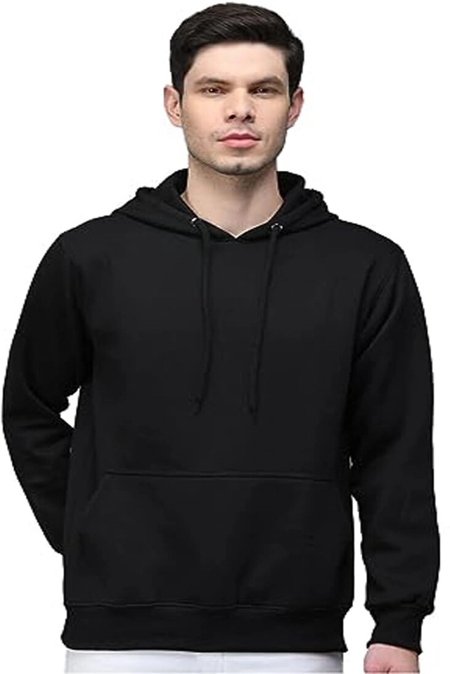 Cotton Blend Solid Hoodie for Men (Black, M)