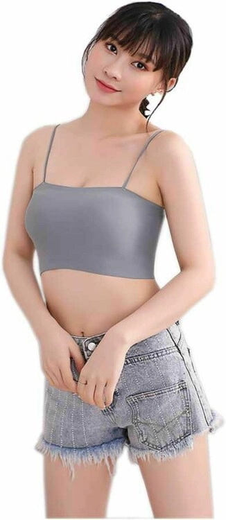 Cotton Padded Bra for Women (Grey, Free Size)