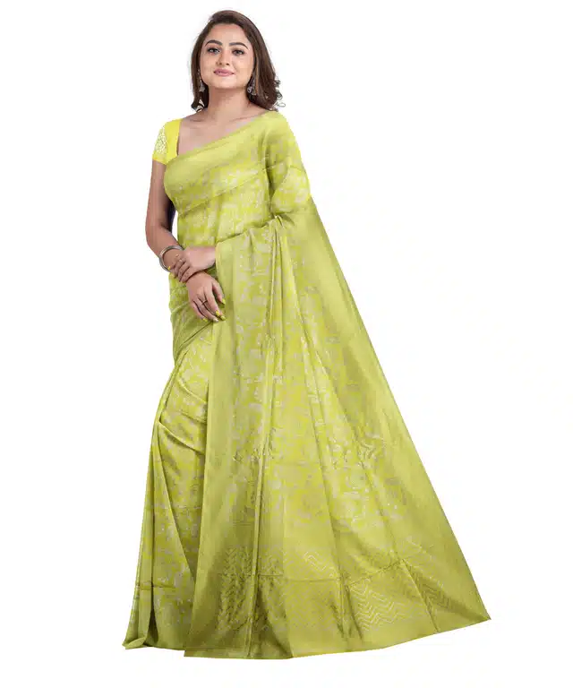 Saree with Unstitched Blouse (Yellow, 6.4 m)