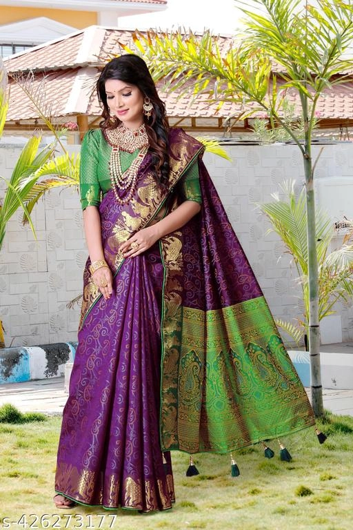 Banarasi Silk Zari Woven Saree for Women (Purple, 6.3 m)