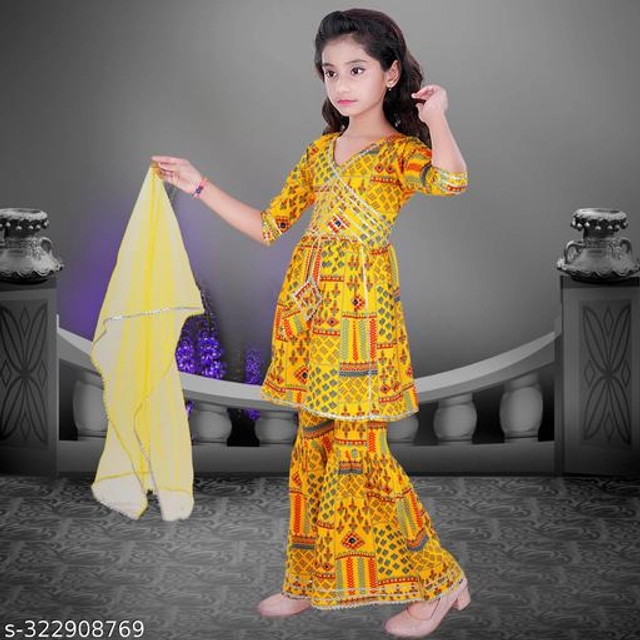 Dupion Silk Kurta Sets for Girls (Yellow, 2-3 Years)