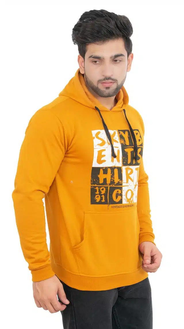 Men's Printed Hooded Sweatshirt (Mustard, M) (SS-129)